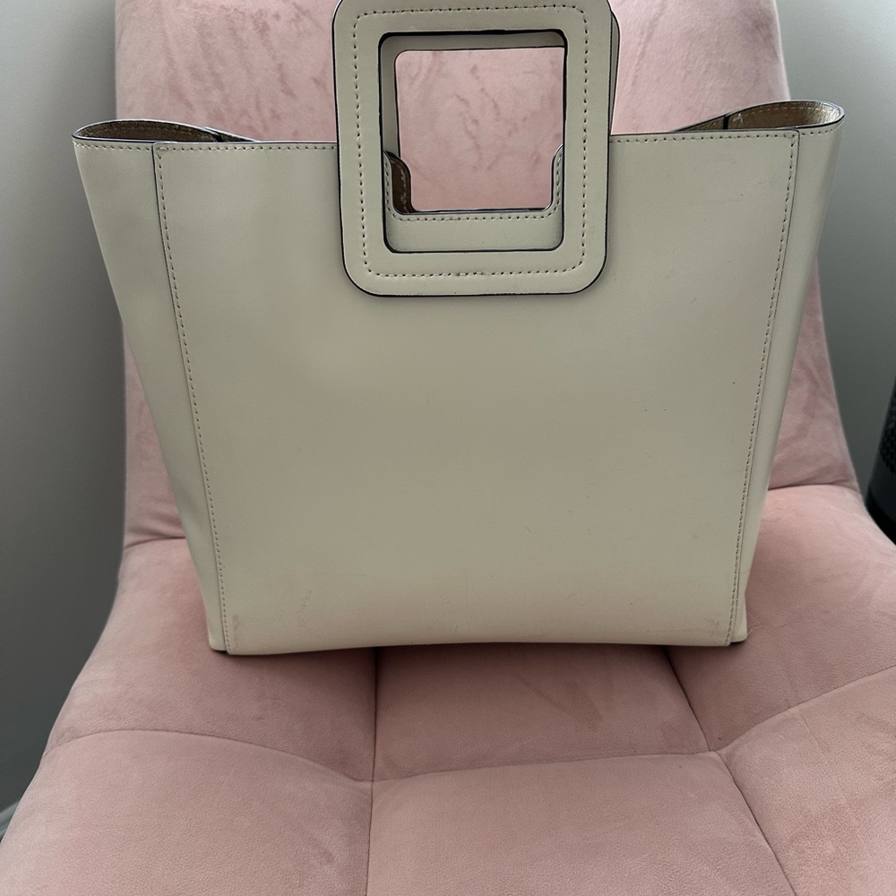 STAUD Cream Square Handle Tote